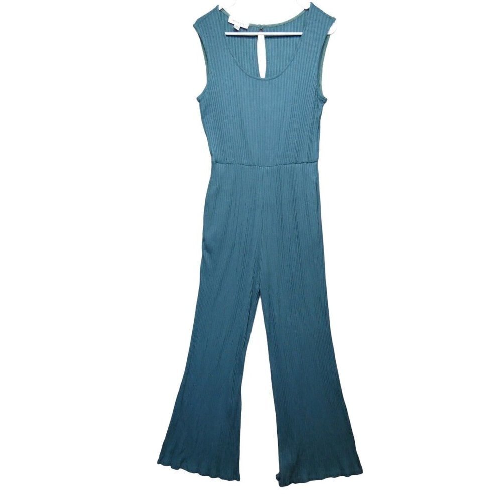 Amour Vert Size L Wide Leg Modal Jumpsuit Stretchy Blue Dark Teal